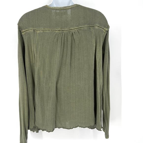 Lucky Brand Womens Ladder Trim Knit Tunic Cotton Blend Dusty Olive Size XL NEW - Picture 3 of 10